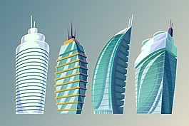 集卡通插畫矢量抽象城市大型現(xiàn)代建筑。
