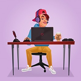 向量一個十幾歲的孩子坐在筆記本的插圖