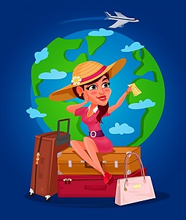 矢量一個年輕女孩的旅行圖