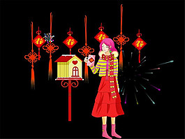 春聯(lián)美女動態(tài)視頻素材