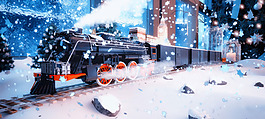 梦幻雪花火车banner背景素材