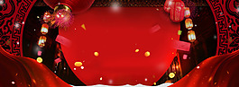 紅色絲帶燈籠新年banner背景素材