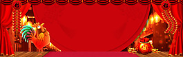 紅色幕布金雞banner背景素材