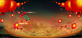 中国风红色灯笼banner背景素材