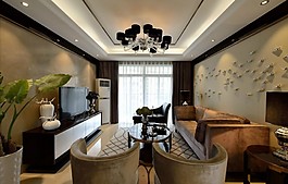 小戶型中式輕奢風(fēng)格客廳背景墻效果圖