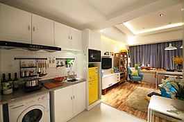 現(xiàn)代童趣客廳開放式廚房室內(nèi)裝修效果圖