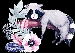 手繪植物動物卡通水彩精美透明素材