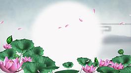 中國風(fēng)淡雅荷花圓月水墨視頻素材