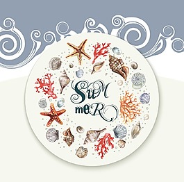 手繪可愛海洋生物插畫