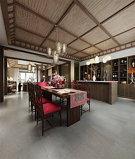 中式室內(nèi)餐廳裝修設(shè)計(jì)圖