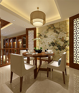 中式室內(nèi)餐廳背景墻效果圖
