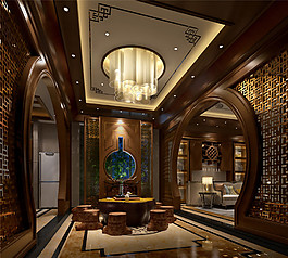 中式豪華室內(nèi)餐廳裝修效果圖