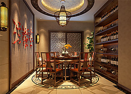中式豪華室內(nèi)餐廳裝修效果圖