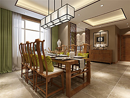 中式室內(nèi)餐廳裝修設(shè)計(jì)圖