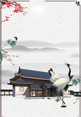 中國風仙鶴建筑背景