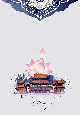 中國風(fēng)荷花建筑背景