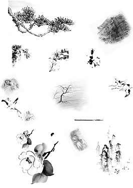 中国风水墨艺术画png元素素材