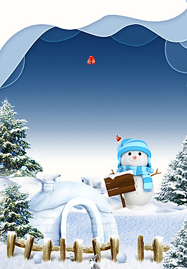 小清新冬季雪人背景