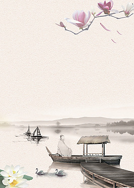 中國風(fēng)水墨小船背景