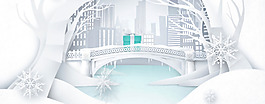 手绘建筑banner背景素材