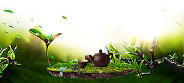 清新綠色植物banner背景素材