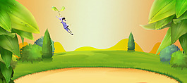 清新綠色樹葉banner背景素材