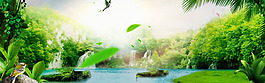 清新绿色森林banner背景素材