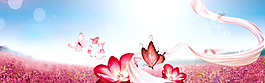 清新紅色花朵banner背景素材