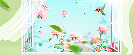 清新花鳥工筆畫banner背景素材