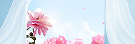 清新紅色花朵banner背景素材