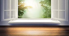 綠色植物窗戶banner背景素材