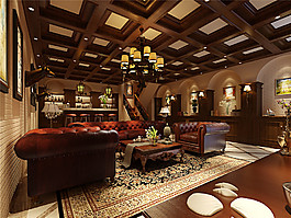 中式輕奢風(fēng)格客廳假梁吊燈效果圖