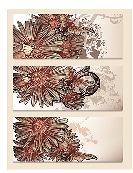 盛開花卉復(fù)古花朵banner背景素材