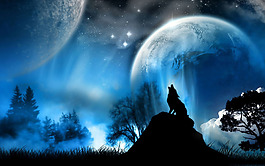 星球狼圖騰唯美星空背景
