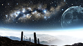 高山夢幻太空唯美星空背景