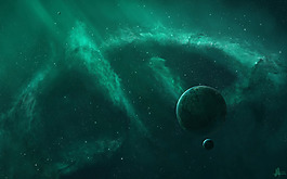 藍色大氣行星唯美星空背景