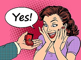 收到求婚鉆戒的女人插畫