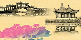 中国风淡黄水墨建筑视频素材