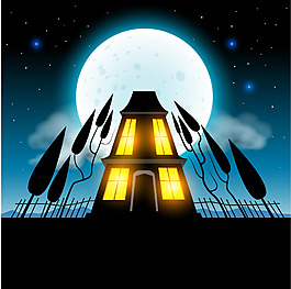 卡通夜晚月光城堡背景