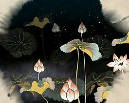 中國風淡雅荷花水墨視頻素材
