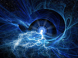 藍色夢幻閃電唯美星空背景