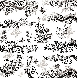 黑白印花圖案矢量素材