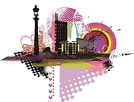 彩色城市繪畫矢量素材