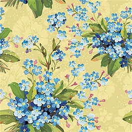 藍(lán)色花朵手繪印花矢量素