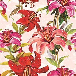 手繪水彩花朵百合矢量素材