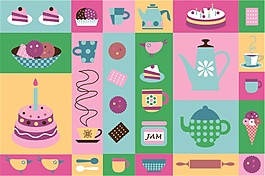 彩色甜品廚具卡通矢量素材