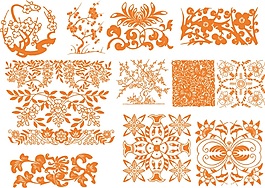 橙色印花圖騰矢量素材花圖