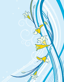 藍(lán)色線條花卉通矢量素材