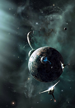 夢幻創(chuàng)意星球飛船唯美星空背景