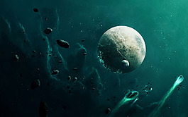 藍(lán)色漂浮宇宙唯美星空背景